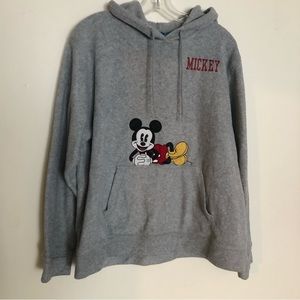 Disney Mickey Mouse Sweater Hoodie Gray Long Sleeve Large Fleece